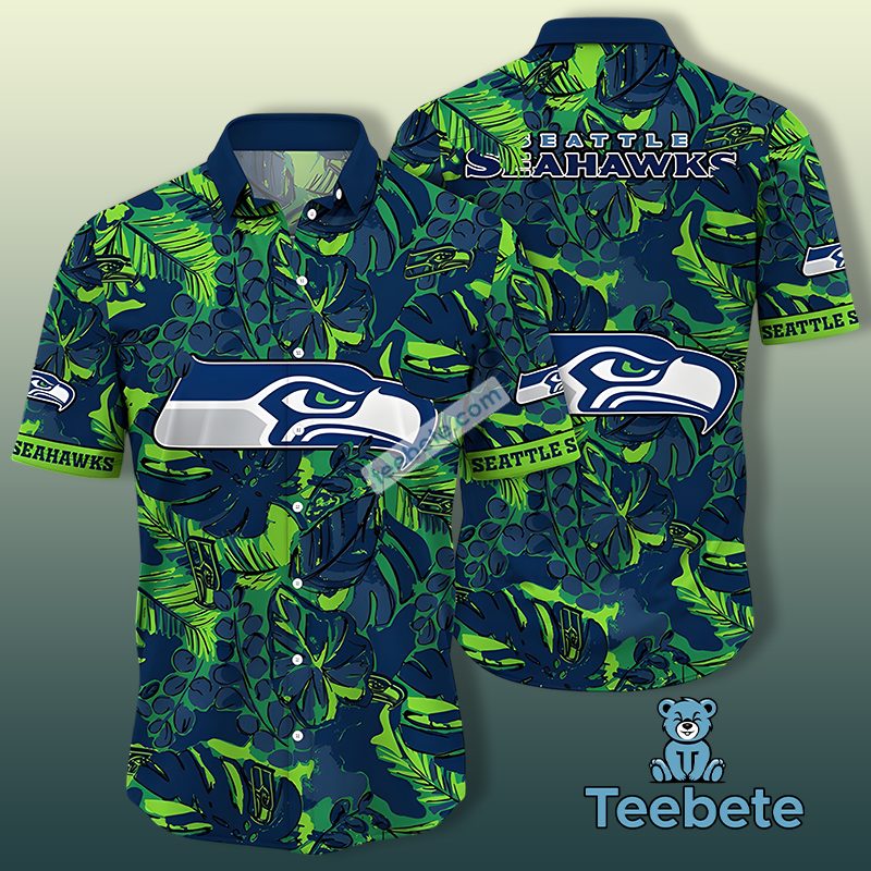 Seattle Seahawks Mix Philodendron Leaves Green Hawaiian Button Up Shirt