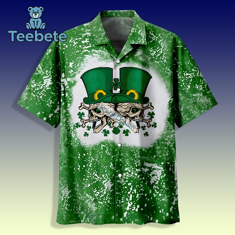 Shamrock Pot Of Gold Fire Truck St Patrick Green Hawaiian Button Down
