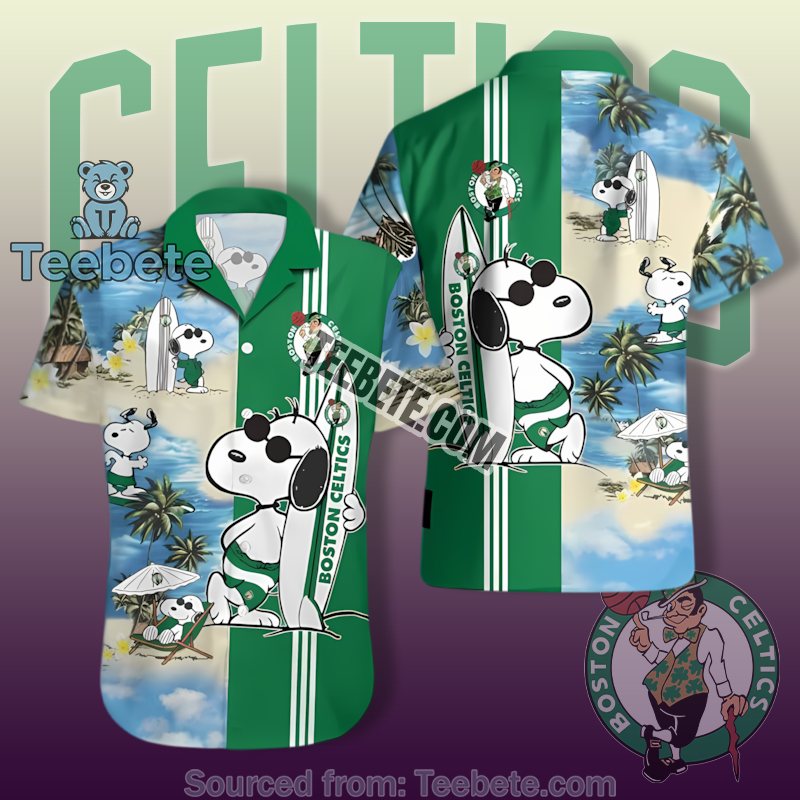 Tropical Boston Celtics Green Shamrock Basketball Printed Hawaiian Shirts