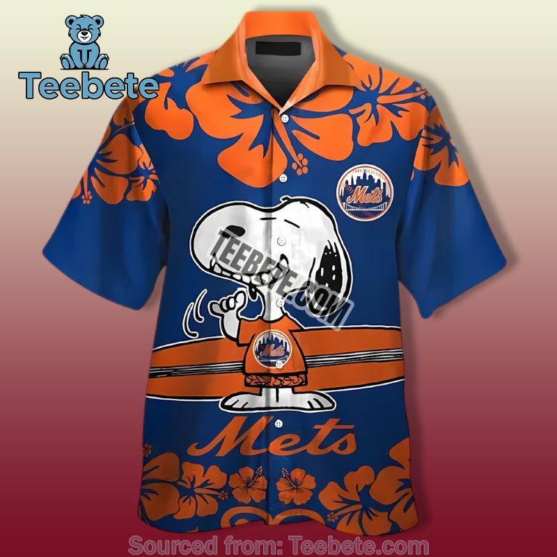 Snoopy Surf Blue Real New York Mets Hawaiian Shirts