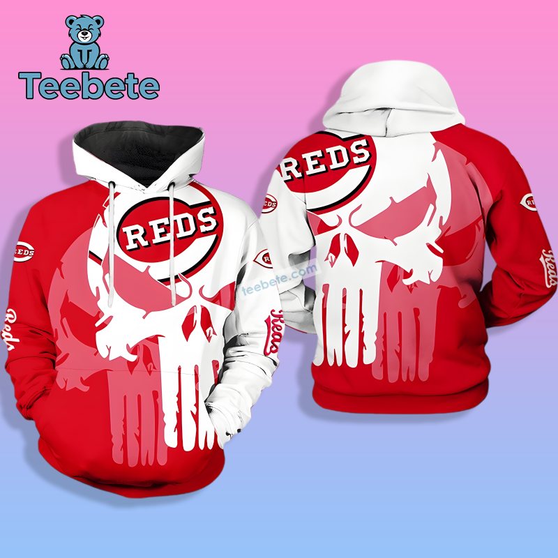 Cincinnati Reds Spooky Halloween Skull 3D Hoodie White Cool