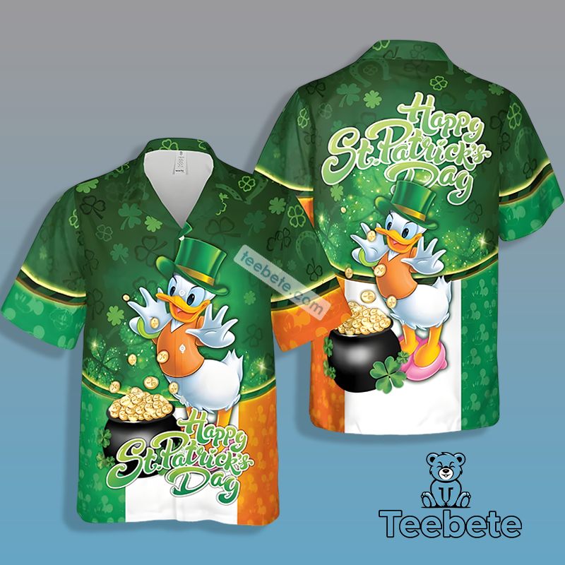St Patrick Daisy Duck Shamrock Pot Of Gold Green Real Hawaiian Shirts