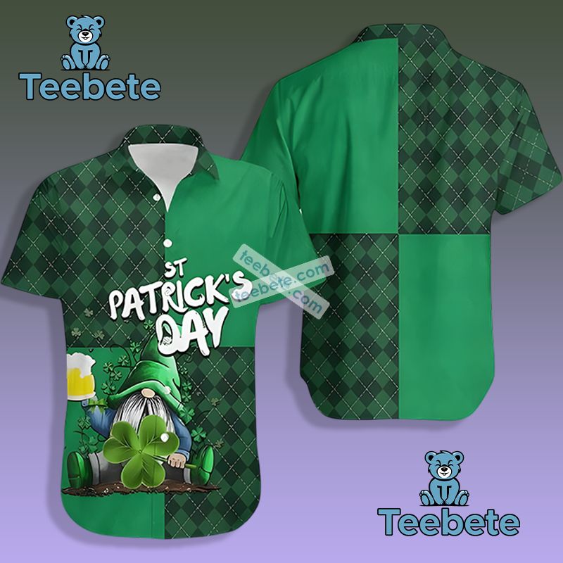 St Patrick Gnome Forklift Shamrock Green Mens Tropical Button Up Shirt