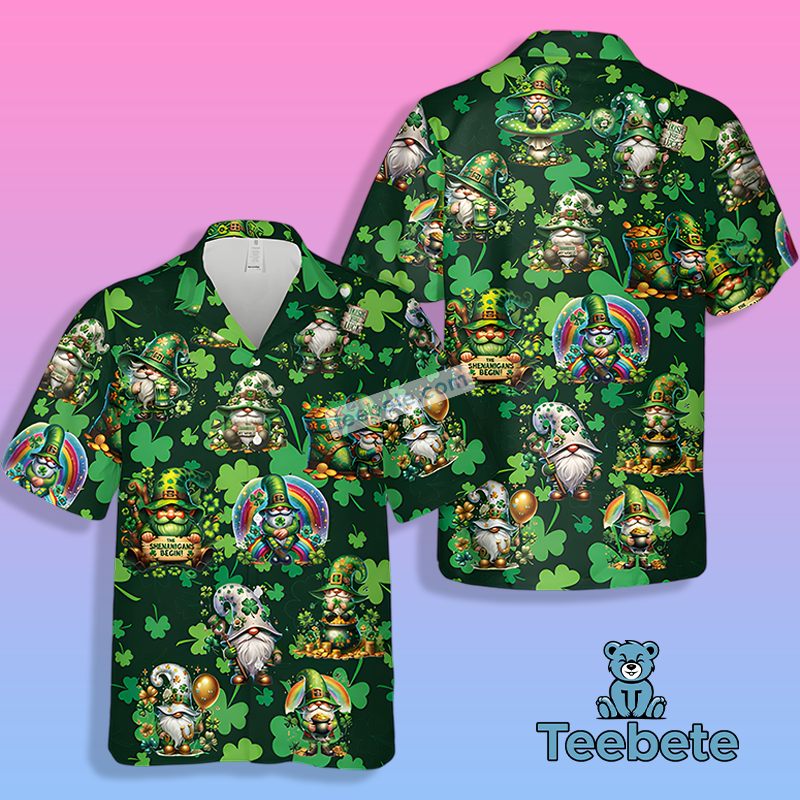 St Patrick Gnomes Shamrock Green Hawaiian Shirt Fri