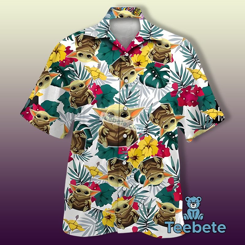 Star Wars Baby Yoda And Palm Leaves White Matching Hawaiian Outfits