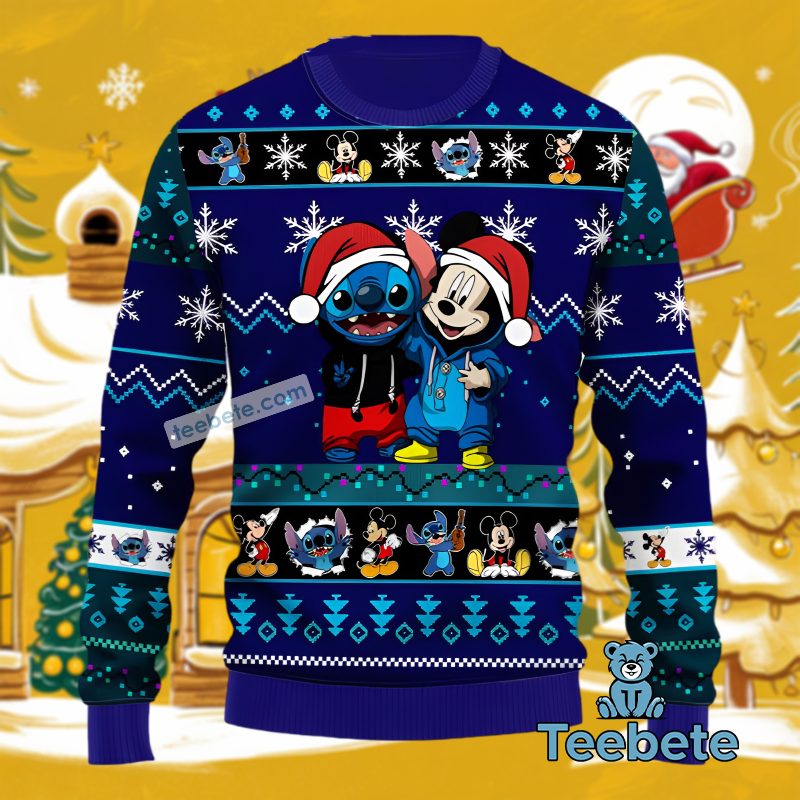 Team Unknown Stitch Mickey Mouse Christmas Ugly Sweater Blue Best Unisex