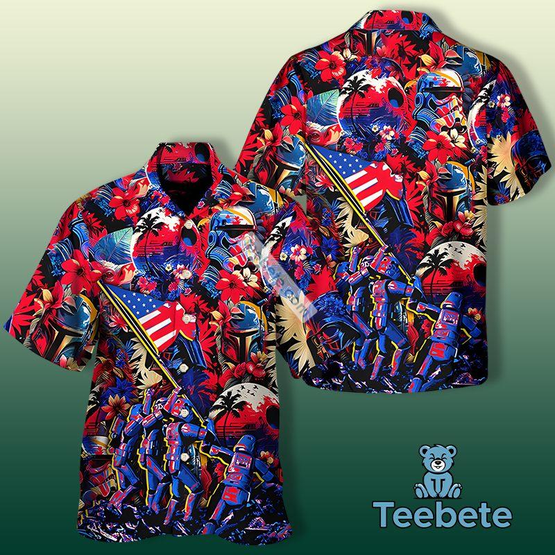 Stormtroopers Boba Fett With Independence Day Red Hawaiian Polo Shirt