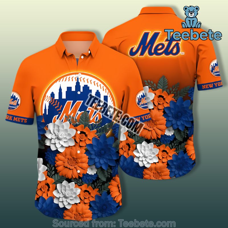 Succulent Orange New York Mets Hawaiian Button Down