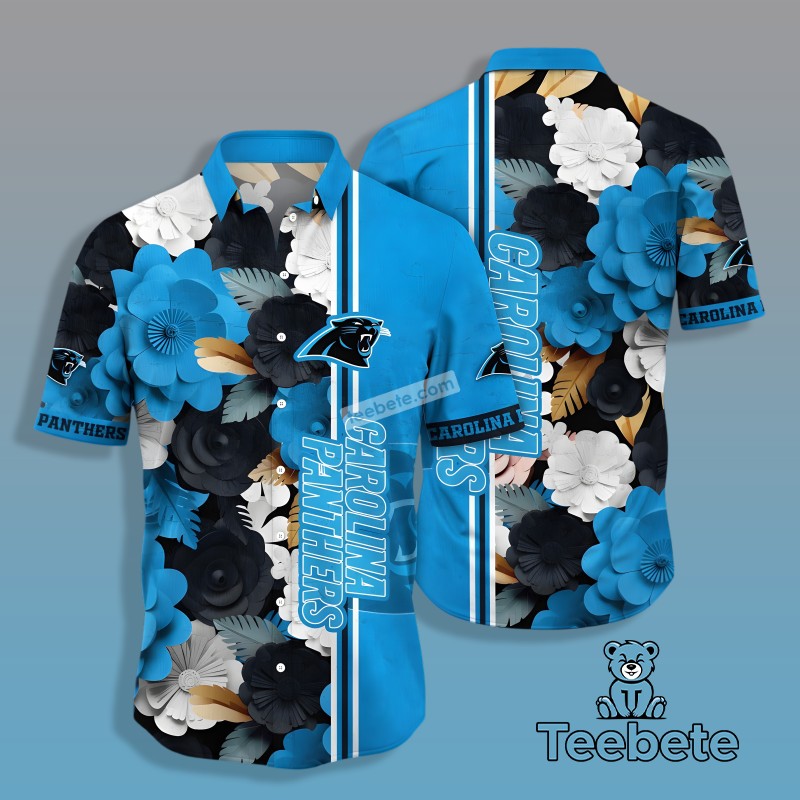 Summer Floral Tropical Carolina Panthers Blue Hawaiian Button Up Shirt