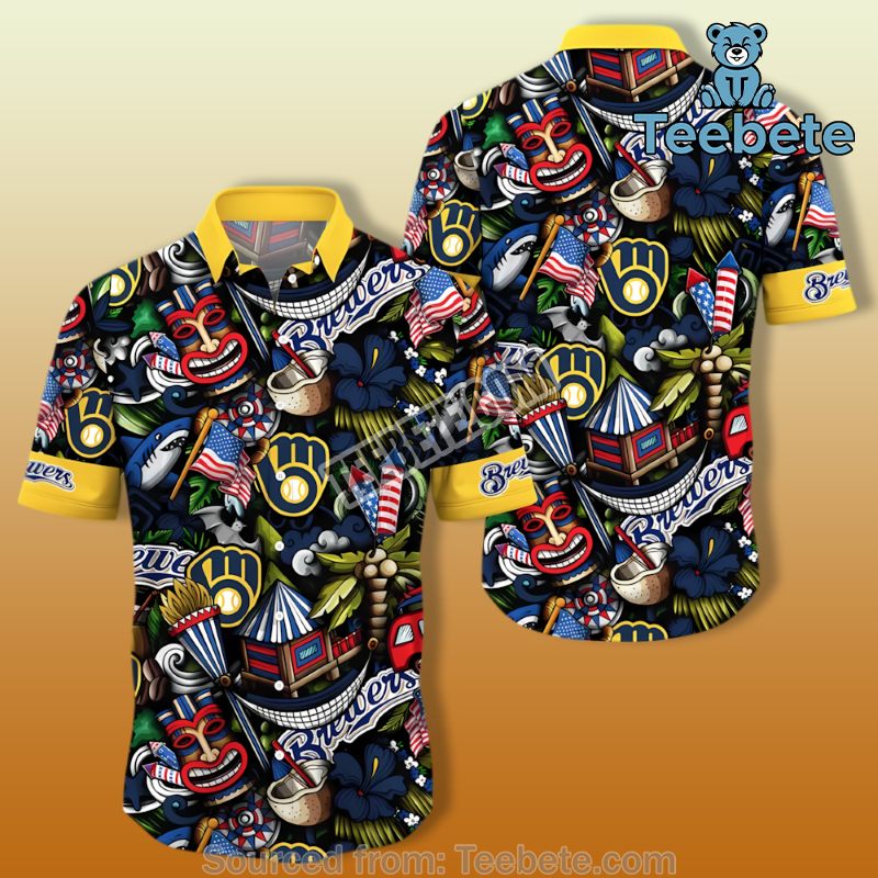 Summer Succulent Yellow Tactical Milwaukee Brewers Hawaiian Shirt Summer Succulent Yellow Tactical Milwaukee Brewers Hawaiian Shirt