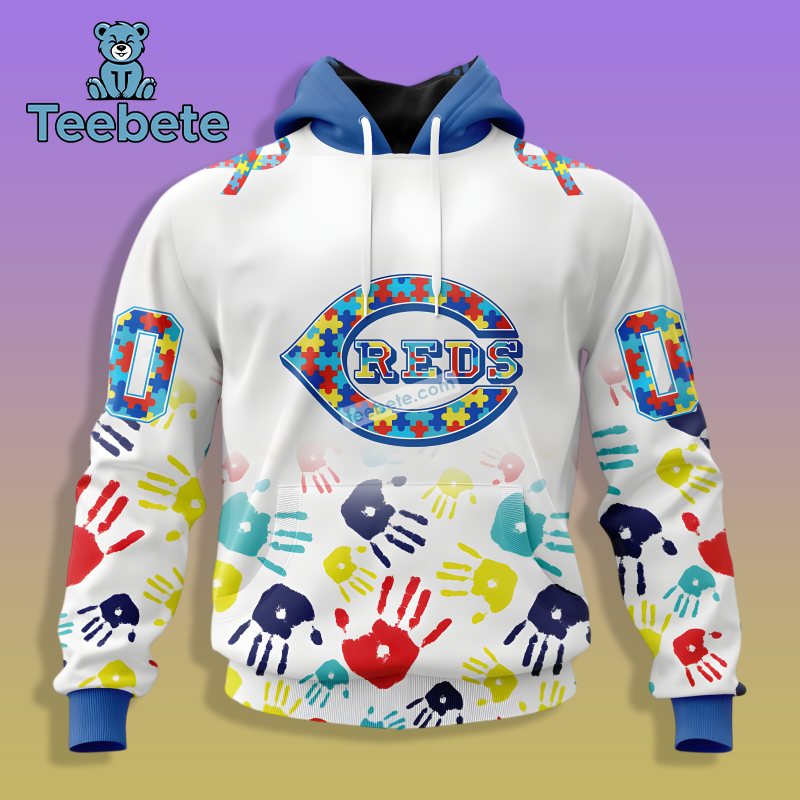 Cincinnati Reds Support Autism Awareness 3D Zip Up Hoodie White