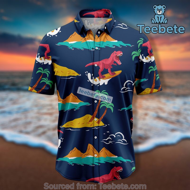T Rex With Palm Leaf Green Cheap Hawaiian Shirts T Rex With Palm Leaf Green Cheap Hawaiian Shirts