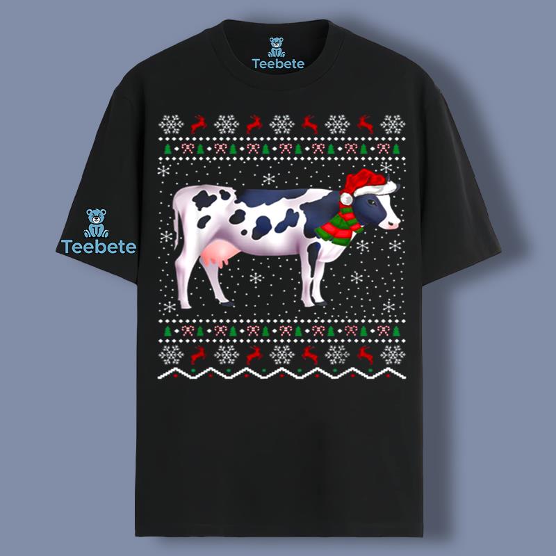 Christmas Ugly Pattern Santa Hat Cow Vintage Shirt Ideas