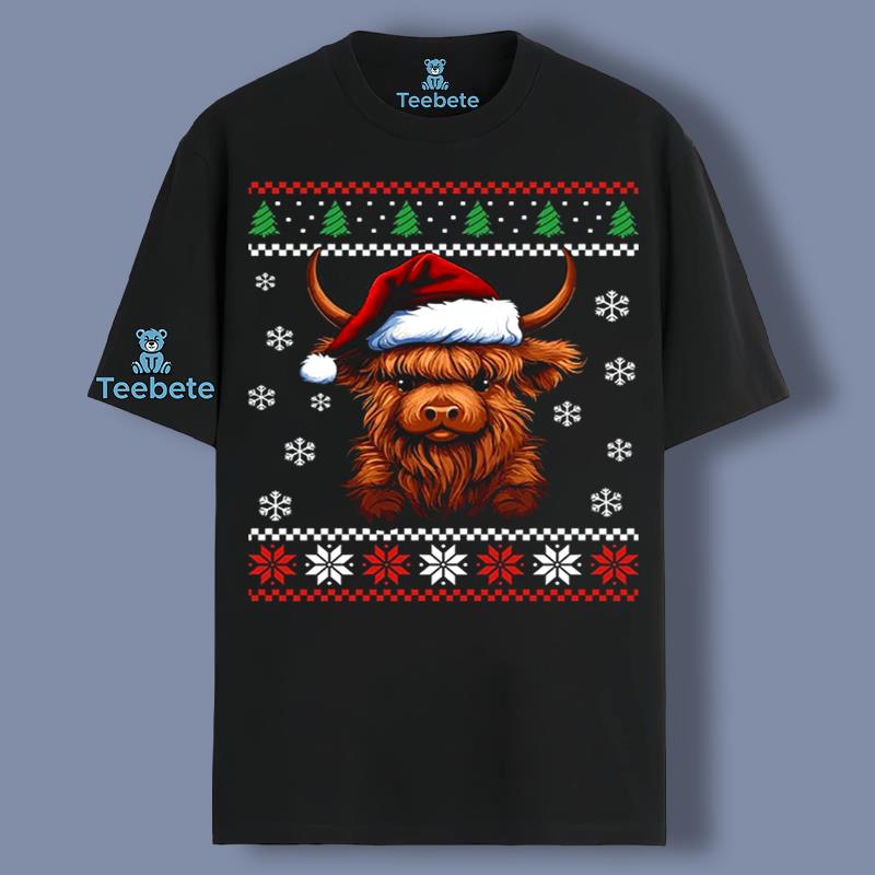 Highland Cow Ugly Christmas Shirt For Adults