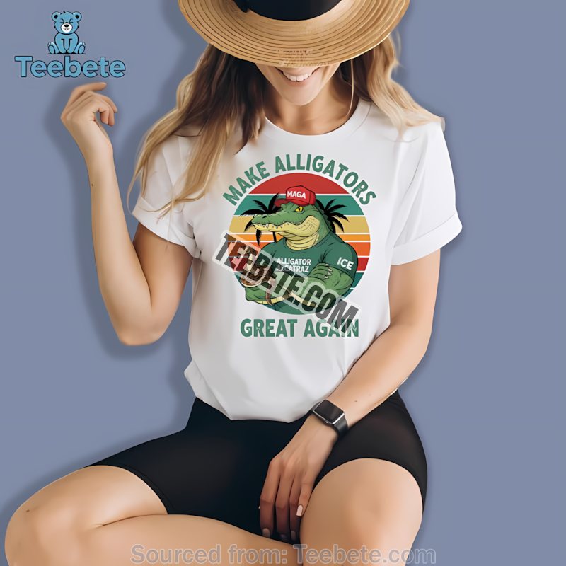 Make Alligators Great Again Funny Retro Sunset Maga Parody Shirt
