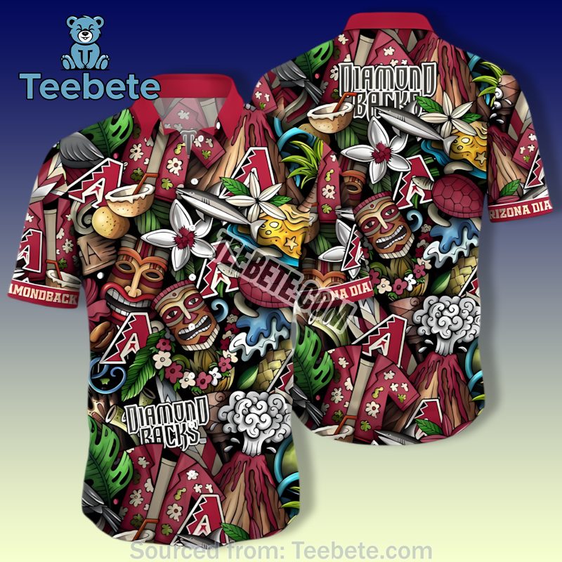 Tiki Summer Red Arizona Diamondbacks Hawaiian Button Up