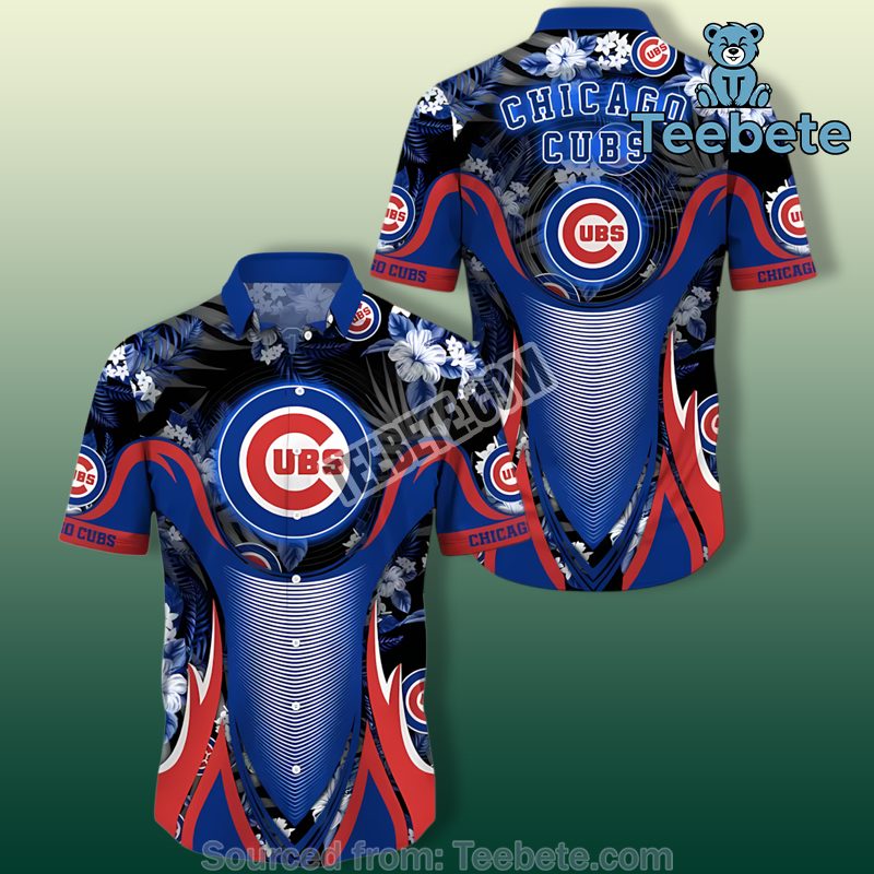 Tropical Blue Chicago Cubs Hawaiian Button Up Shirt
