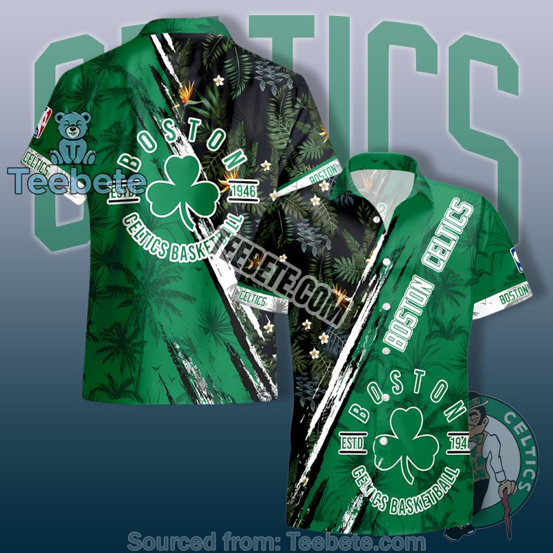 Tropical Boston Celtics Green Shamrock Basketball Printed Hawaiian Shirts