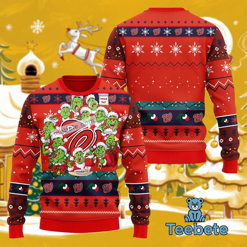 Washington Nationals The Grinch Red Funny Ugly Christmas Sweaters For Adults