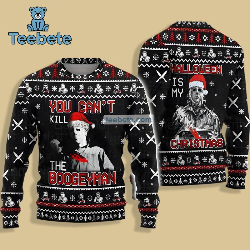 Michael Myers You Cant Kill The Boogey Man Ugly Christmas Sweater Black Ladies