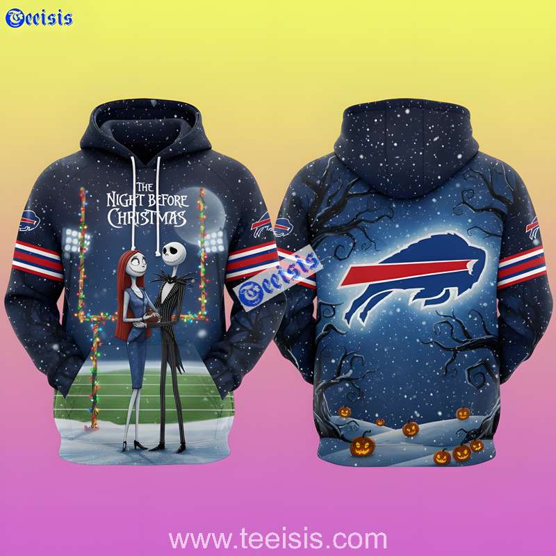 Buffalo Bills The Nightmare Before Christmas Lights Touchdown Design 3D Hoodie For Couples