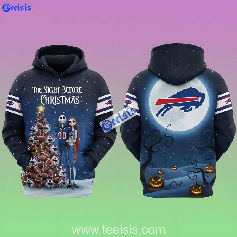 Buffalo Bills The Nightmare Before Christmas Jack and Sally Christmas Tree Touchdown 3D Hoodie
