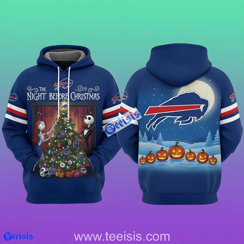 Buffalo Bills The Nightmare Before Christmas Jack and Sally Decorating Tree 3D Hoodie For Couple