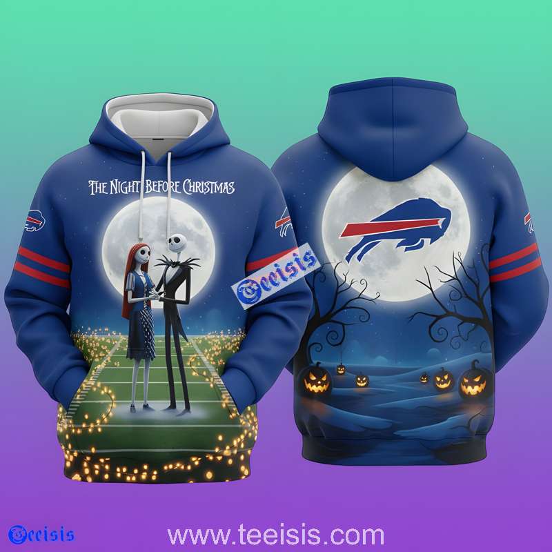 Buffalo Bills The Nightmare Before Christmas Jack And Sally Snowfield Night 3D Hoodie For Women