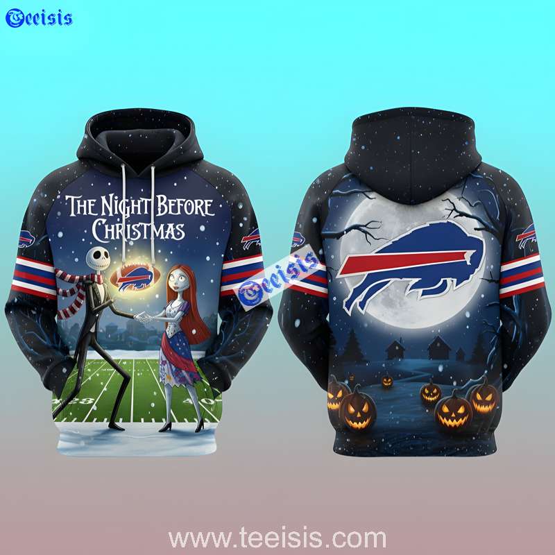 Buffalo Bills The Nightmare Before Christmas Jack And Sally Touchdown 3D Hoodie Couple Football Gift