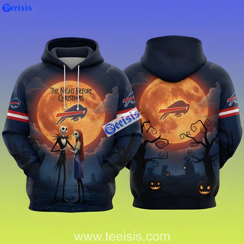 Buffalo Bills The Nightmare Before Christmas Moonfire Bills Night Design 3D Hoodie  For Fans