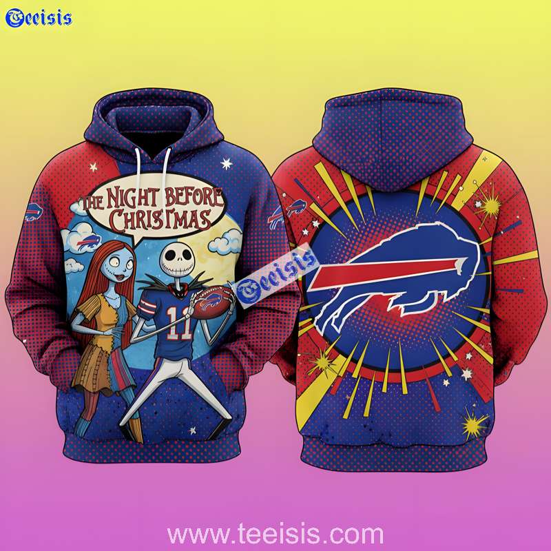 Buffalo Bills The Nightmare Before Christmas Retro Comic Night Edition 3D Hoodie For Fans