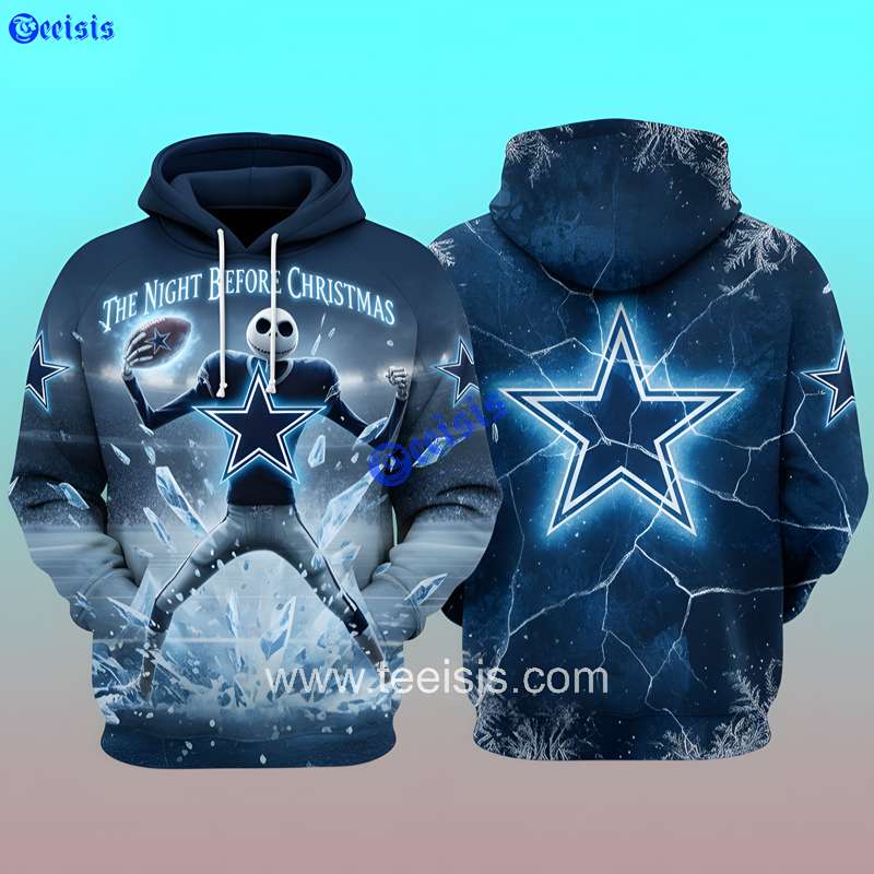 Dallas Cowboys Blue Ice Victory 3D Hoodie The Night Before Christmas Winter Gift
