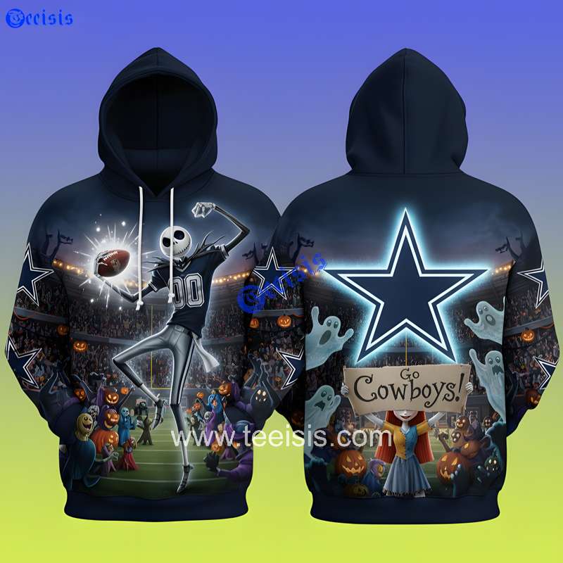 Dallas Cowboys Halloween Touchdown Victory 3D Hoodie Jack Skellington Football Gift