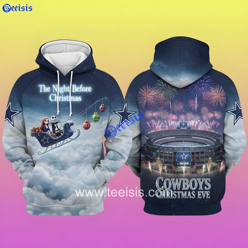 Dallas Cowboys Hoodie The Night Before Christmas Eve 3D Pullover For Fans