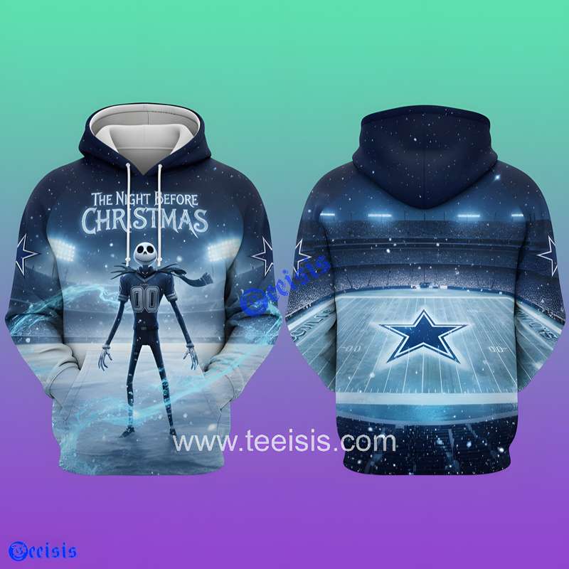 Dallas Cowboys Hoodie The Night Before Christmas Frozen Field 3D Sweatshirt Gift For Fans