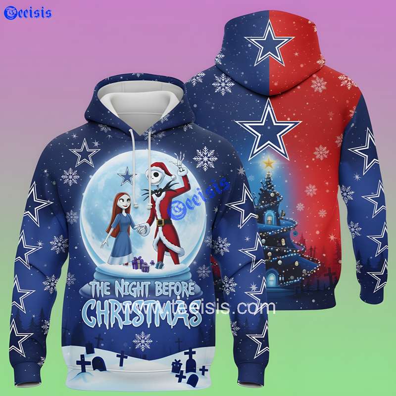 Dallas Cowboys The Night Before Christmas 3D Hoodie Jack Skellington Red Blue Holiday Gift