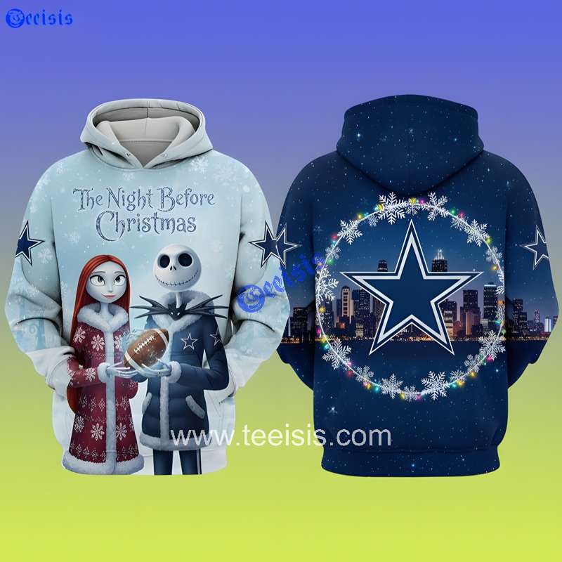 Dallas Cowboys The Night Before Christmas Snowy Cowboys Night 3D Hoodie For Fans