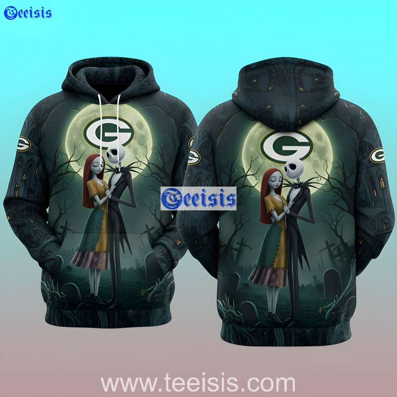 Green Bay Packers Gothic Jack and Sally Dreamscape 3D Hoodie