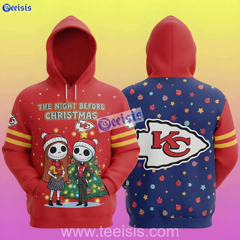Kansas City Chiefs Cute Jack And Sally The Night Before Christmas Edition 3D Hoodie For Men