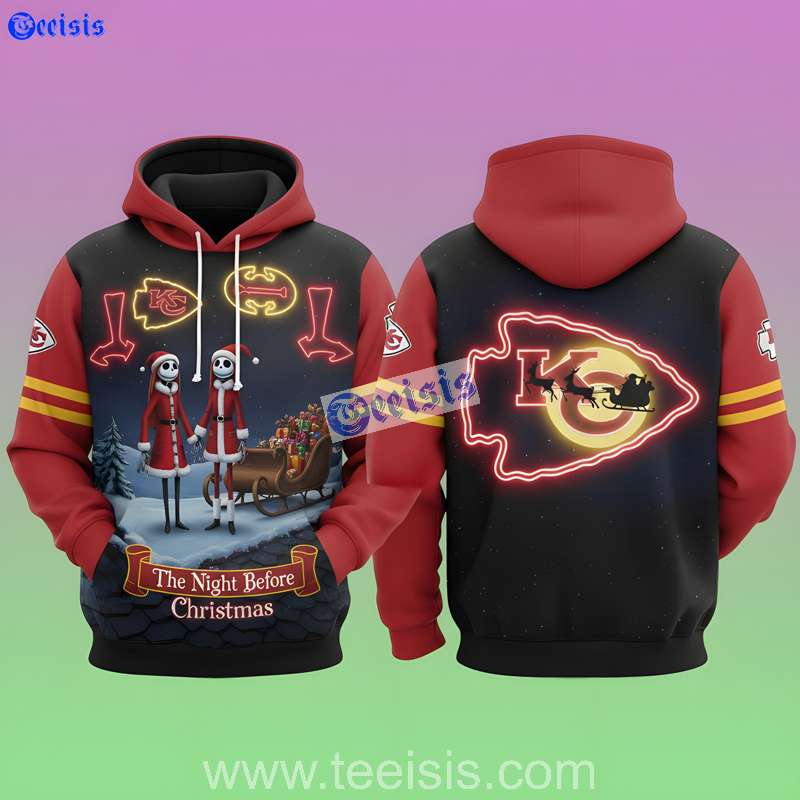 Kansas City Chiefs The Night Before Christmas Rooftop Glow Edition 3D Hoodie For Men