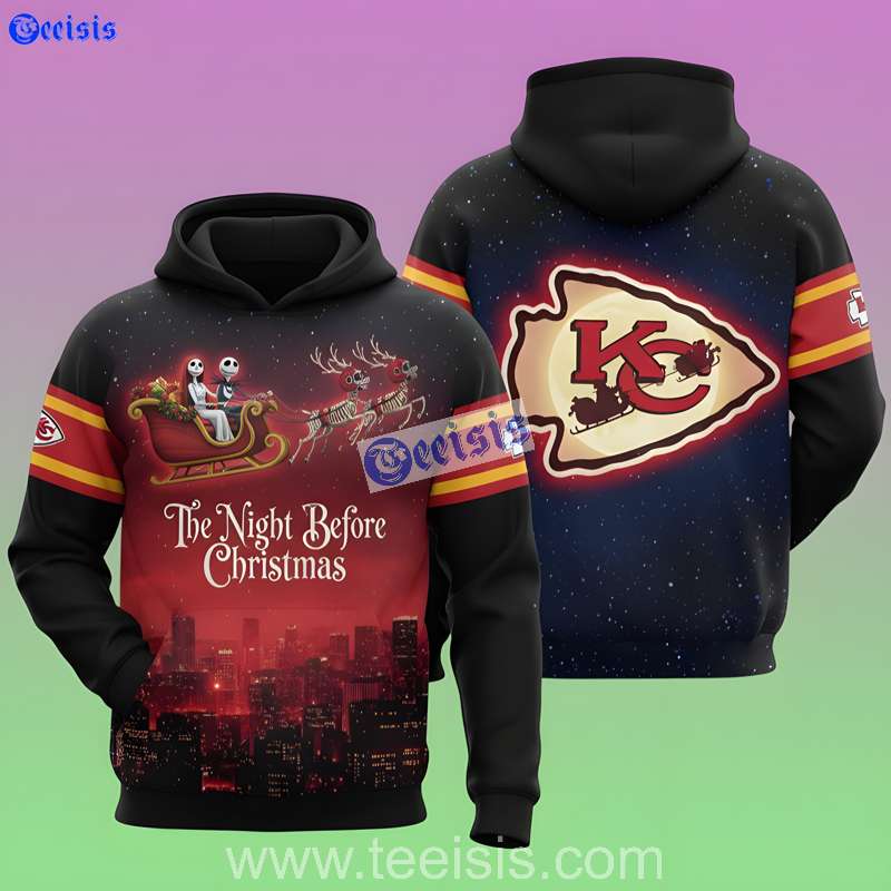 Kansas City Chiefs The Night Before Christmas Sleigh Ride Over Kc Edition 3D Hoodie For Fans