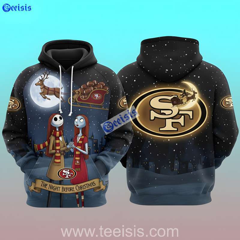 San Francisco 49ers The Night Before Christmas Festive Reindeer Football Edition 3D Hoodie