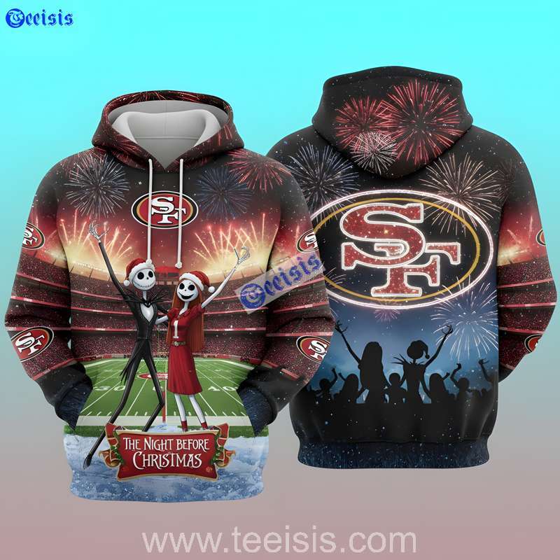 San Francisco 49ers The Night Before Christmas Fireworks Stadium Edition 3D Hoodie For Women