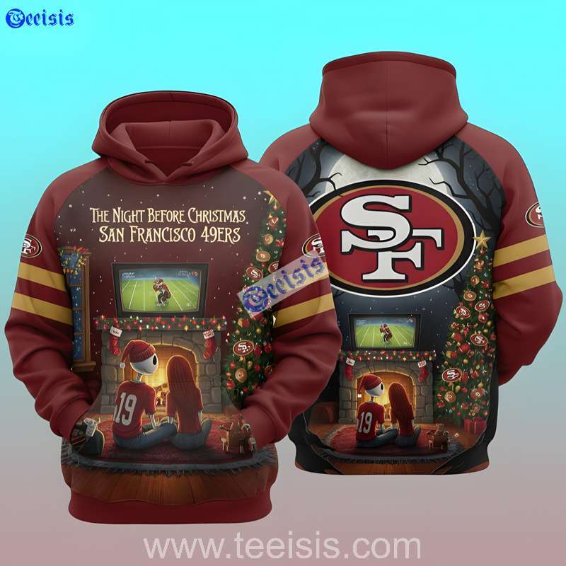 San Francisco 49ers The Night Before Christmas Football Love Scene 3D Hoodie For Fans