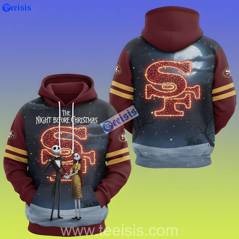San Francisco 49ers The Night Before Christmas Glowing Logo Snowfall Edition 3D Hoodie