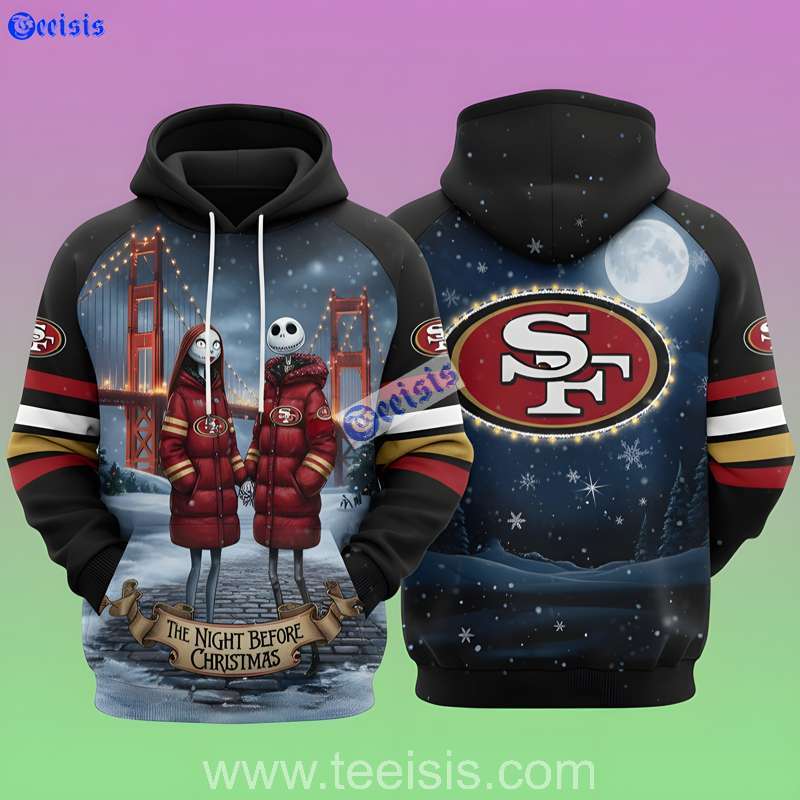 San Francisco 49ers The Night Before Christmas Golden Bridge Winter Scene 3D Hoodie