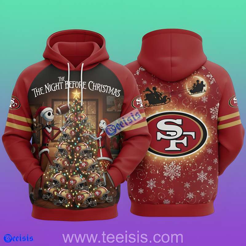 San Francisco 49ers The Night Before Christmas Jack And Sally Tree Decorating Edition 3D Hoodie