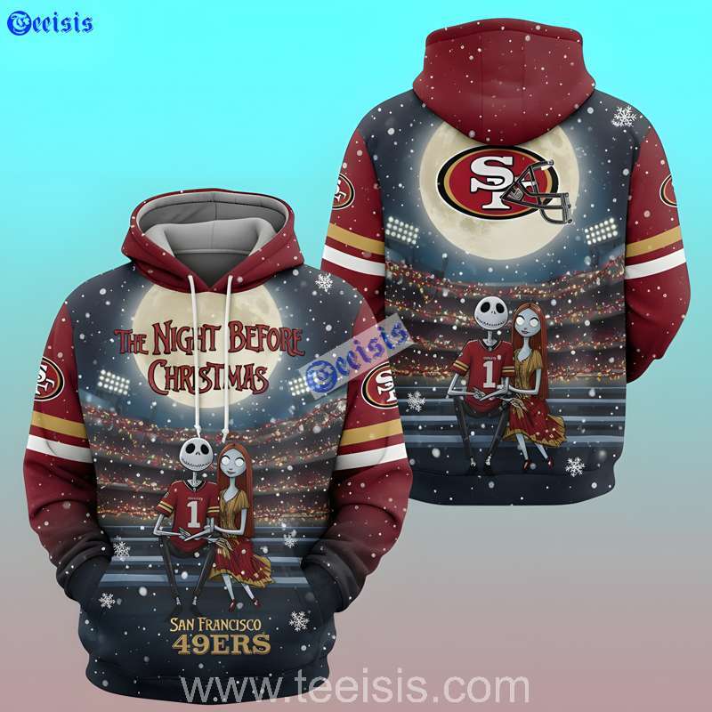 San Francisco 49ers The Night Before Christmas Jack and Sally Winter Stadium Design 3D Hoodie