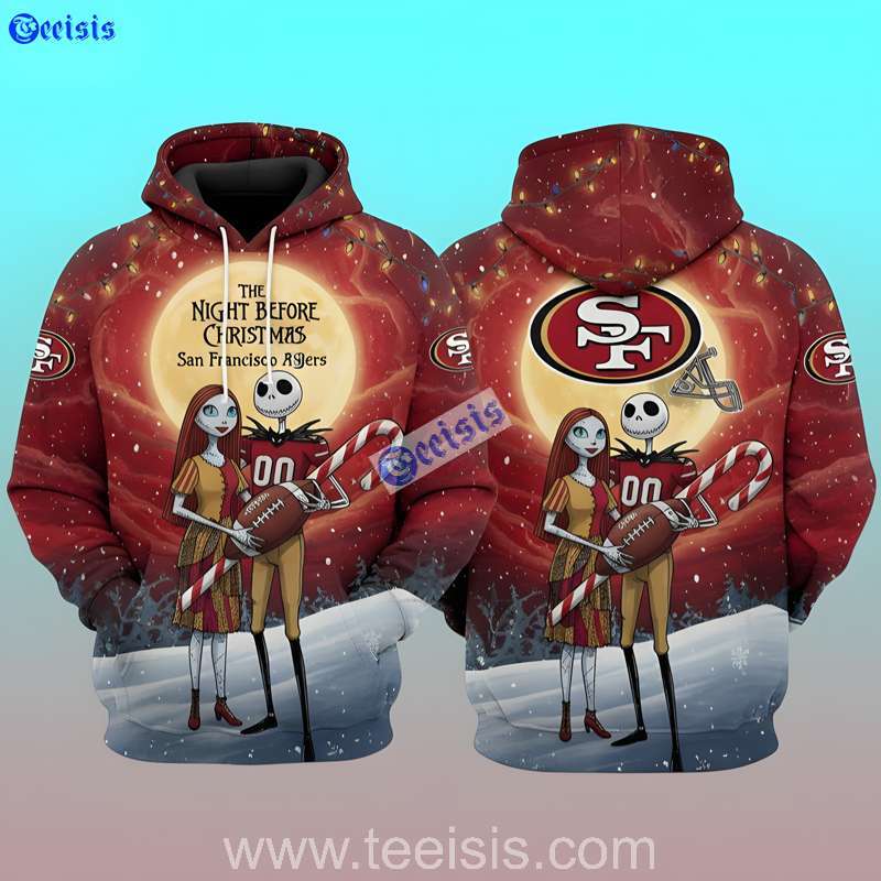 San Francisco 49ers The Night Before Christmas Red And Gold Snowstorm Edition 3D Hoodie