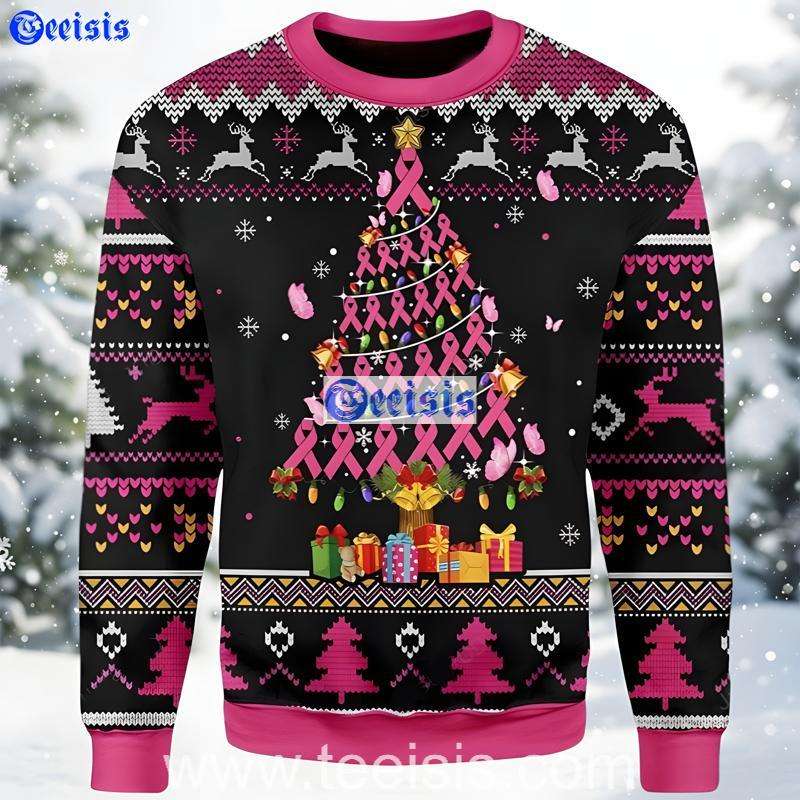 Breast Cancer Awareness Holiday Sweater Pink Ribbon Ugly Christmas Sweater